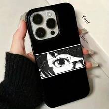 Funda de teléfono transparente y suave con diseño minimalista y fresco, estilo de dibujo a mano de personaje de anime, ojos en blanco y negro, ilustración 2D de chica joven, compatible con iPhone 11/12/13 Pro Max, 14 Plus, 15 Plus, 16 Mini, 12Pro, 13PROMAX, 14PLUS, 15 PRO MAX, 16 PLUS, ideal para regalo de Navidad y Año Nuevo, protección de teléfono, cubierta anti-manchas y anti-salpicaduras, diseño minimalista, alta calidad. - Blanco y Negro - Ver 1