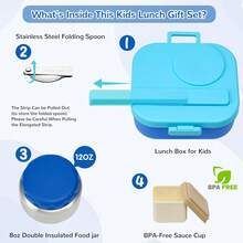 Lunch Box Kids With 12oz Soup Thermo,4 Compartments Lunch Box Containers Kids, Includes Foldable Spoon &Sauce Jar, BPA&Leak Proof,Insulated Food Jar Travel,School,Picnic Halloween Man Women Kids