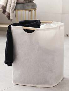 1 pieza Cesta de lavandería plegable beige | Bolsa de almacenamiento de ropa plegable impermeable, caja organizadora de juguetes | Artículo esencial rústico para el hogar | Cesta de lavandería ahorradora de espacio - Blanco - Ver 6