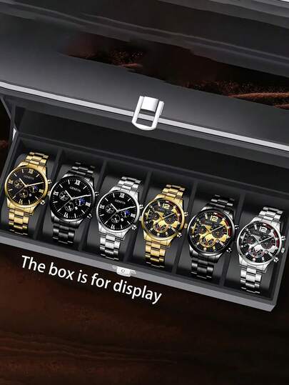 6 st/set herrklockor för affärs- och fritidsbruk med kvartsur och kalender, rund urtavla, flera färgalternativ, perfekt present till fars dag, födelsedag eller årsdag