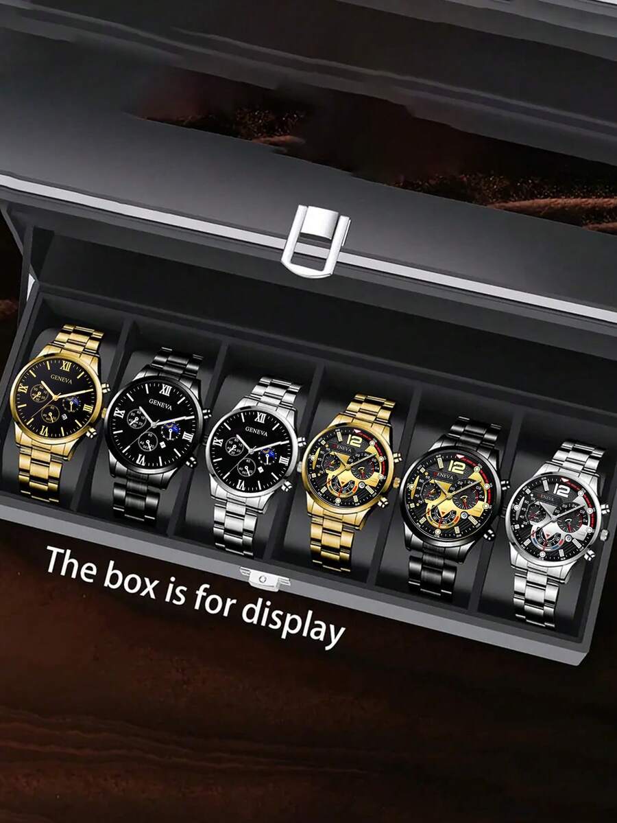 6pcs/Set Men's Business Casual Quartz Watches With Calendar, Round Dial, Multiple Color Options, Perfect Gift For Father's Day, Birthday Or Anniversary - Multicolor - View 1