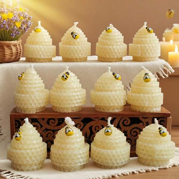12pcs White Handmade Beeswax Candle Set, Premium Scented Candles Suitable For Guest Parties, Wedding Gifts, Bridal Shower Gifts, Housewarming Parties, Christmas Gifts