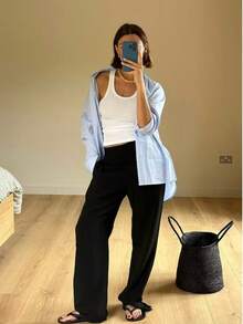 Fkmoda Tailored Wide Leg Pants - Preto Sarja - View 2