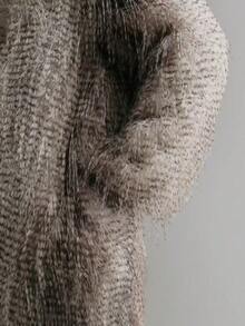 Damen luxuriöser Kunstpelz Mantel mit Strickjacken-Kragen, Fransen und strukturierten Details, normale Ärmel für eleganten Winter