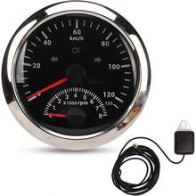 Velocmetro GPS, Odmetro, con Tacmetro, 8000 RPM, 85 Mm, 3 3/8 Pulgadas, Velocmetro GPS con Luz de Indicacin para Vehculos ATV Marinos Bisel plateado con esfera negra - Bisel plateado con esfera negra - Ver 8