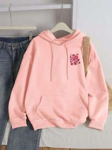 Casual Letter Pattern Printing Hooded Women's Plus Size Fall Clothes, With A Sweet And Gentle Temperament, Fall Tops, Slim And Comfortable Hooded Sportswear, Suitable For Daily Casual Wear, Plus Size Fall Women Clothes