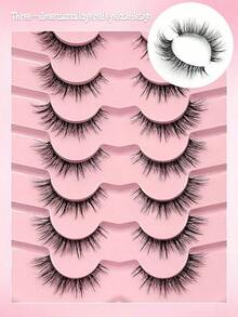 7 Pairs Natural Messy Cat Eye False Eyelashes, Transparent Band, Cat Eye Makeup Effect, Thin & Long, Extended Outer Corner, Soft & Natural Looking False Lashes - 貓眼假睫毛 2 - 查看 2