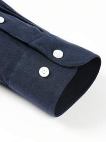 Rand paul Men's Long Sleeve Oxford Shirt, Plain, Casual And Formal, With Versatile Pocket - 深藍色 - 查看 4