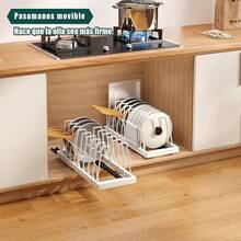 Organizador de Sartenes y Ollas Corredero Porta Sartenes de Cocina 10 Compartimentos Ajustables Metal Estante Tapas de Ollas Cajon Tofaney - blanco 1 paquete - Ver 5