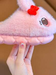 1双儿童卡通可爱拖鞋，2025年冬季新款，男童女童幼儿室内防滑保暖拖鞋 - 粉色 - 查看 4