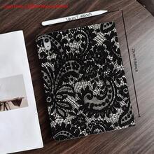 Black & White Lace Pattern Protective Case - Ideal For Elegant Pursuers And Vintage Style Enthusiasts (Hot: Vintage Tablet Accessories), With Pen Slot, Compatible With IPad Pro (M5)/IPad Air (M3)/IPad 11 Inch (A16)/IPad 10.9/10.2/IPad Air 5th Gen/IPad Pro 11/10/9.7/IPad Air 2/IPad 7th Gen/IPad 8th Gen - Multicolor - View 7
