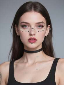 Metallic Silver Gray With Gold Rivet Star Butterfly Heart Y2K Face Decoration Rhinestone Stickers DIY Holiday Party Makeup Ball Face Decoration Glitter Rhinestone Stickers - Multicolor - View 4