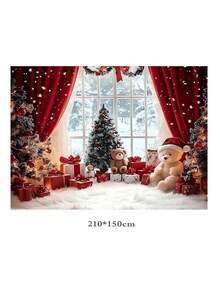 1pc 2D Flat Christmas Wonderland Style Backdrop Banner With Snowman, Christmas Tree, Wreath Elements, Multi-Size Polyester Material, Suitable For Christmas Party Decoration, Indoor Celebration, Christmas Party Photography Background, Photo Studio Props And Holiday Gathering Background - Multicolor - View 10
