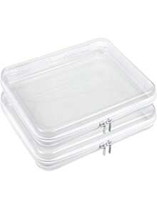 2 Pcs Clear Hard Shell Zipper Case, Portable Clear Zipper Pouches Hard Shell, Waterproof Plastic Transparent Storage Box Set With Double Zips For Cosmetic Stationery Toy Snack Storage