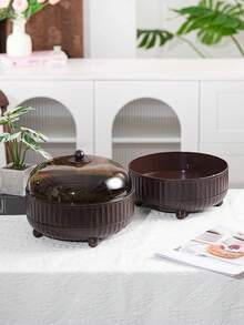 1pc New Walnut Wood Grain Tray, 360° Rotating, Drainable, PET Material Lid, ABS Material Tray, Durable, Reusable Fruit, Dessert, Snack, Bread Tray, Suitable For Kitchen Condiment Storage, Various Festivals, Parties, Dinner Parties, Daily Living Room Desktop Storage, Kitchen Storage - Wood Grain Walnut Color - View 3