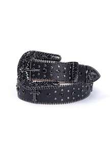 Unisex Western Cowboy Rhinestone Cross Design Rhinestone Decorated Belt Summer, School Fall, Autumn, Halloween