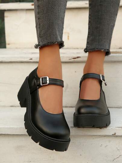 2025 Autumn New Thick Sole Mary Jane Leather Shoes, Vintage Mid-Heel JK Uniform Loafers For Women