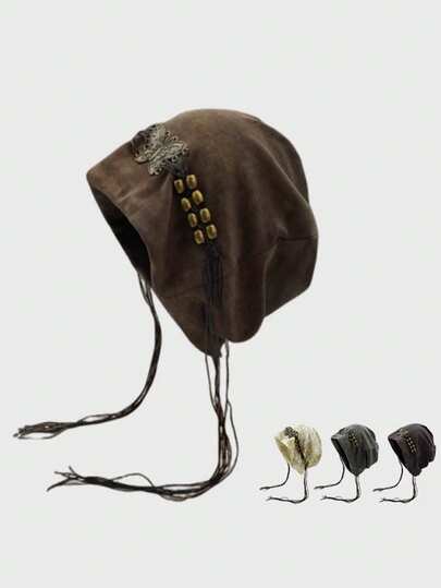 1 Stück einfarbige Batik-Schleife Strick Beanie Mütze, Damen Patchwork gestrickte Mütze, Vintage Streetwear modische vielseitige warme Beanies für Herbst/Winter, geeignet für Outdoor, Skifahren, Radfahren, Reisen, Partys, Cafés, Themenparks, Fotografie, täglichen Gebrauch