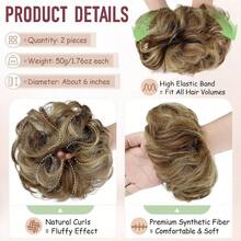2 PCS Messy Bun Hair Piece Wavy Curly Scrunchies Synthetic Chignon Ponytail Hair Extensions Thick Updo Hairpieces Women GirlsLight Brown Mix Ash Blonde