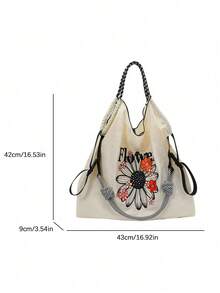 حقيبة تسوق مطرزة بتصميم فريد، خفيفة الوزن وقابلة للحمل بسعة كبيرة، حقيبة يد عصرية بألوان متباينة، حقيبة كروس بسير كتف طويل قابل للتعديل، مناسبة للتسوق اليومي والتنقل إلى العمل