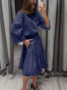 2pcs Women's Spring/Autumn Fashion Shirt And Skirt Set - Blue - View 3