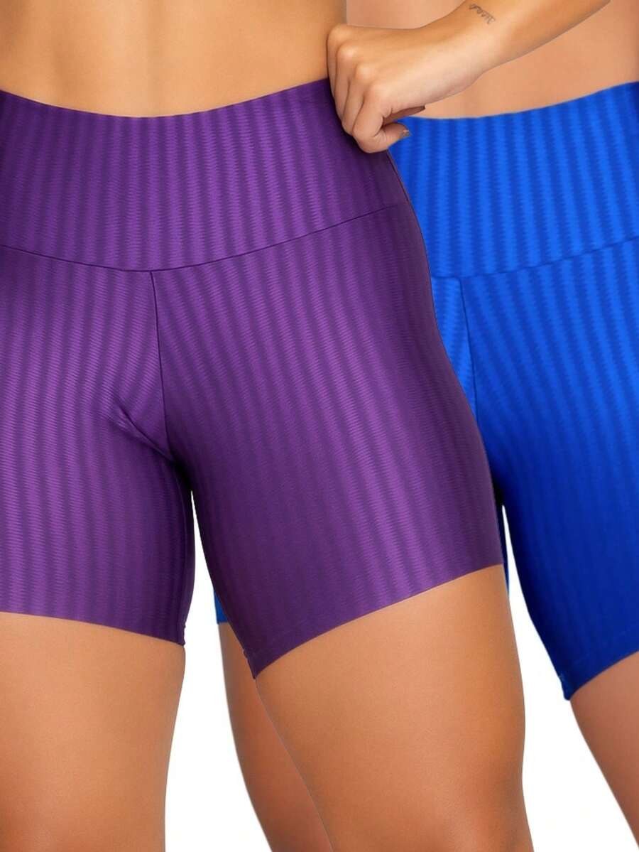 Women's 3D Basic Spring Summer Gym Shorts Kit - PURPLE+ROYAL - View 1