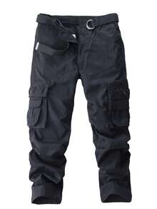 Black Multi-Pocket Men's Cargo Pants (Belt Not Included)