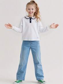 Girls' White Cotton Stretch Undershirt - White - View 2