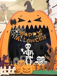 1set Happy Halloween Themed Asymmetrical Pennant Banner, Featuring Orange Pumpkin, Grim Reaper, Witch, Bat, Spider Patterns, For Halloween Birthday Celebration Decoration, Arch, Haunted House Party Supplies, Party Decorations, Room Decor