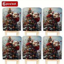1pc/4pcs/6pcs/10pcs Christmas Santa Claus Printed Plush Chair Cover, Removable Short Plush Fabric Chair Slipcover With Snowflake & Bird Pattern, Suitable For Dining Room, Living Room, Office, Hotel And Home Decor