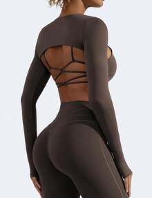 Women Crop Top Long Sleeve Bolero Open Front Workout Cropped Shirts Sports Shrug - 白色 - 查看 10