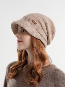 1pc Women's Winter Thick Knit Beanie Hat, Outdoor Warm Cuffed Ski Cap With Wide Brim, Flattering & Ear Warmer, Suitable For Maternity