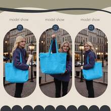 Bolsa de lona con bolsillo externo, bolsa de lona extra grande, bolsas de compras resistentes, bolsa de fin de semana - Blanco y negro - Ver 6