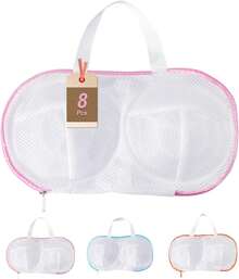 8 Pcs Bra Wash Bags For Laundry - Lingerie Mesh Bag Set Underwear Brassiere For Washing Machine With Zipper For Women Delicates Pink (32A-36C Cup)