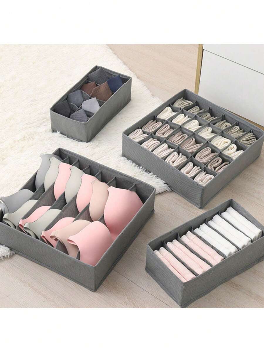 Four Piece Drawer Organizer Divider Foldable Closet Storage Organizer Basket And Fabric Organizer Box, Used For Storing Clothes, Underwear, Bras, Ties, Accessories, Socks - Grey - View 1