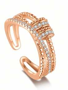 1pc Multi-Layer Spinning Adjustable Anxiety Relief Rotary Ring Embedded With Rhinestones, Creative Casual Design Suitable For Women Everyday Wear, Mother's Day Gift - Gold - View 11