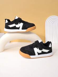 1 Pair Casual Sports Shoes, Leather Upper Breathable Kids Shoes, Comfortable & Fashionable Hook And Loop Closure, Suitable For Spring/Summer, All Season, New Style For Boys And Girls, Infant/Toddler Shoes - Black - View 7