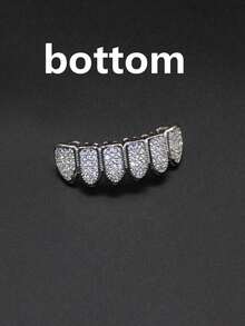 2 piezas/1 pieza Dientes Grillz de Cobre con Circonita, Estilo Hip Hop Unisex, Adecuado para Fiestas, Cosplay - Multicolor - Ver 9