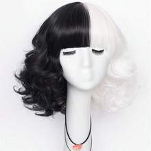 1 件女士时尚黑白阴阳卷发假发，中长，适合角色扮演，女性邪恶角色扮演假发 - 彩色 - 查看 4