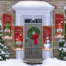 4pcs Christmas Porch Banner Set - Seasonal Holiday Outdoor Hanging Flags, Polyester, Multipurpose, No Electricity Needed, Festive Design For Doorway, Wall And Yard Decor