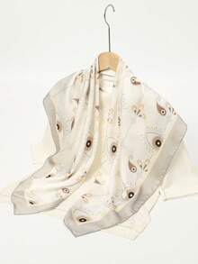 1pc Simple Printed 90cm Square Scarf, New Spring Bandana For Women, Versatile Waist Belt, Headband, Headwrap, Fashion Neckerchief - Khaki - View 5
