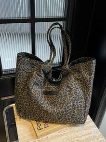 Fashionable High-Capacity Casual Minimalist Lightweight Versatile Canvas Tote Bag With Leopard Print, Suitable For Young Women For Commuting, Outing, Shopping, Work And Study, New Fall Winter Cheetah Print Purse For Women