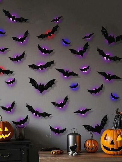 24 件/12 件万圣节蝙蝠墙饰 - 各种尺寸的发光 3D 蝙蝠贴纸，适用于万圣节派对、卧室窗户氛围装饰、室内外家居贴花