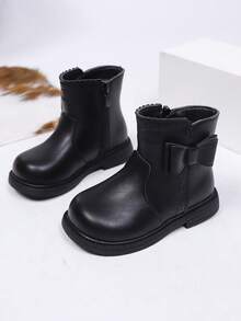 1 Pair Girls' Butterfly Lace Side Zipper Soft Comfortable Round Toe Sweet Fashion Princess Style Flat Ankle Boots, Suitable For Autumn/Winter