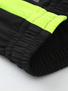 Men's Patchwork Stand Collar Design Pants With Zipper Pockets, Color Block Design, Casual Sports Letter Print, Suitable For Daily Wear, Versatile, Fall Clothes - Black - View 10