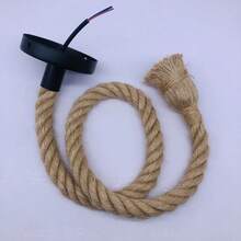 复古麻绳吊灯，单头吊灯线 E26 E27 插座插入式悬挂灯具，适用于农舍、餐厅、餐厅、酒吧和客厅装饰 - 駝色 - 查看 3