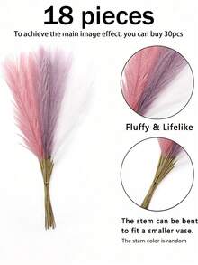 18pcs-Artificial Reed Purple Color Grass Boho Decor Faux Pampas Grass Large Tall Fluffy Artificial Fake Flower Bulrush Reed Grass For Autumn Vase Filler Farmhouse Home Kitchen Bohemian Decoration, Room, Wedding Party Decor Gifts Birthday Graduation,Fall Decor,Autumn,Fake Plants