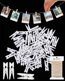 ALQD Clothes Pins Wooden Clothespins Photo 1 Inch 150 PCS Tiny Wood Clips Close Pins Clothing Hanging Classroom Crafts (Black) - White 150 Pcs - 查看 12