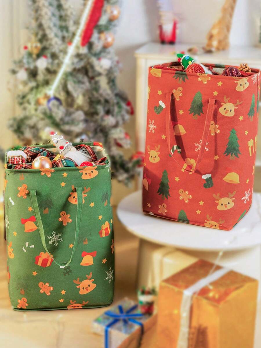 1 件圣诞洗衣篮，大容量储物袋，整理箱，适用于存放衣服、礼物等，用于节日装饰和存储，大容量，厚实，红色和绿色