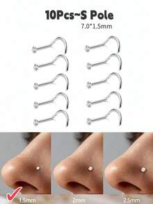 10/12/15 piezas Anillos para la nariz de acero inoxidable Tornillos Joyería de perforación 2mm Unisex Baja alergia Accesorios de perforación de la nariz, Adecuado para trabajo, escuela, citas, fiestas, uso diario - Plateado - Ver 20